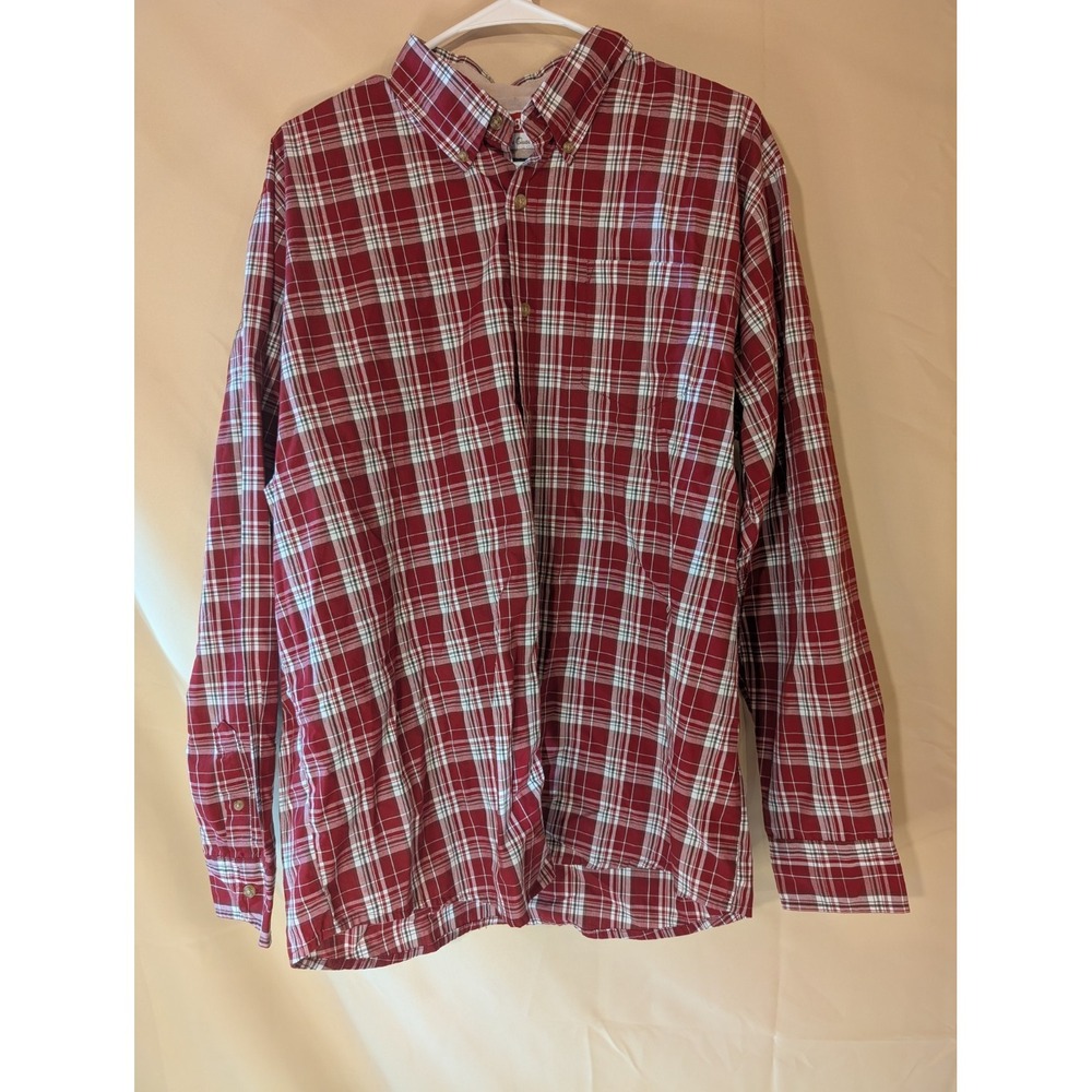 WRANGLER Premium Quality Men's Shirt L Red Plaid Button-Down Wrinkle Resist - Picture 1 of 4